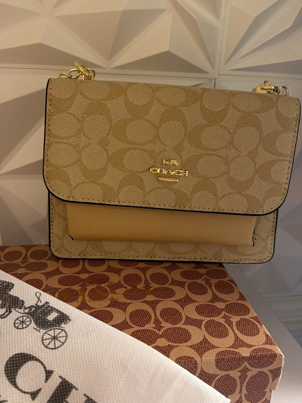 Coach Tan Signature Canvas Crossbody with Gold Hardware